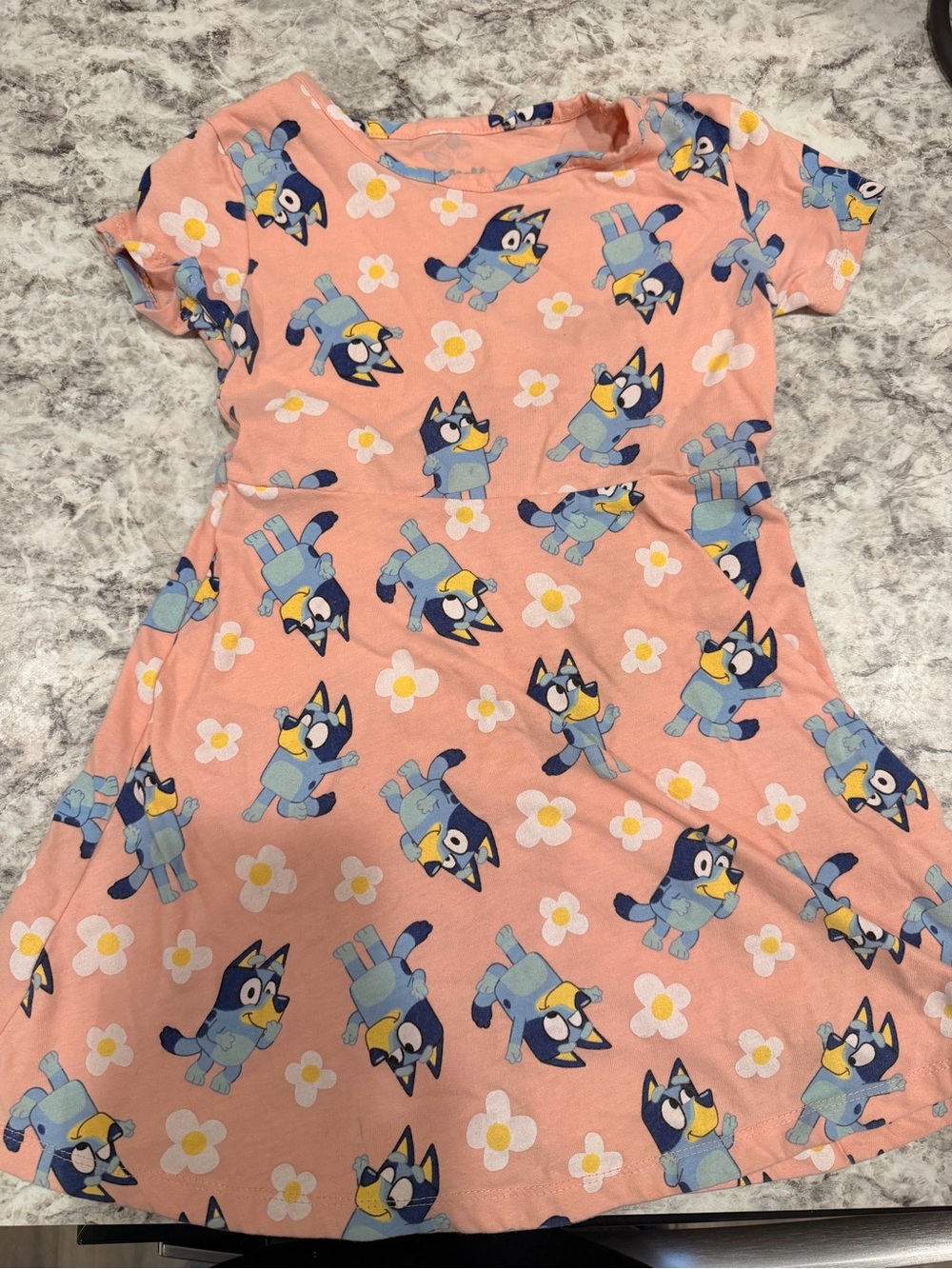 Girls' Pink Cartoon Print Casual Cotton Dress